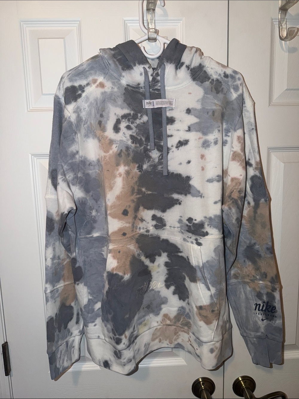 Nike Tie-Dye Pullover Hoodie — Gray, Cream & Brown Accents